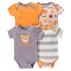 Body Infantil Manga Curta Unissex com Estampa e sem Estampa - Conjunto com 4 Unidades