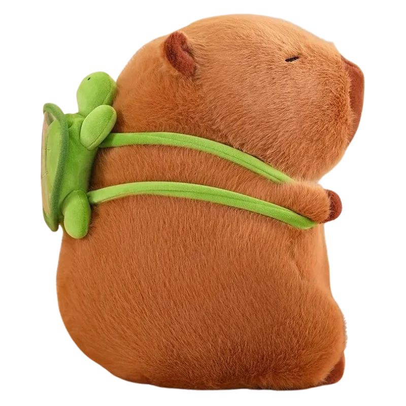 Capivara de Pelúcia com Capuz de Morango e Mochila de Tartaruga