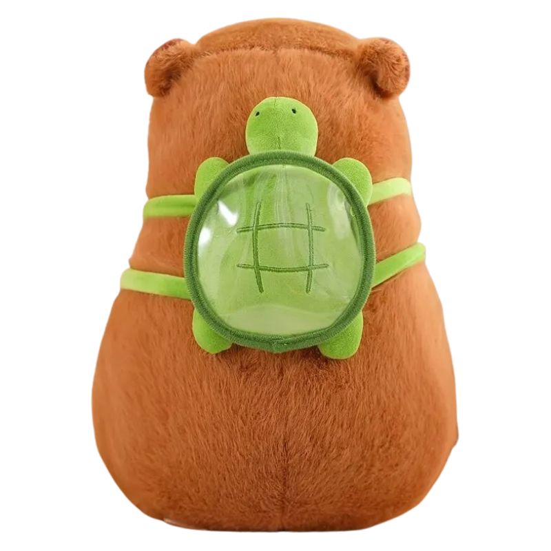 Capivara de Pelúcia com Capuz de Morango e Mochila de Tartaruga