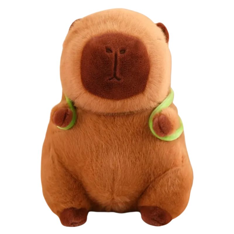 Capivara de Pelúcia com Capuz de Morango e Mochila de Tartaruga