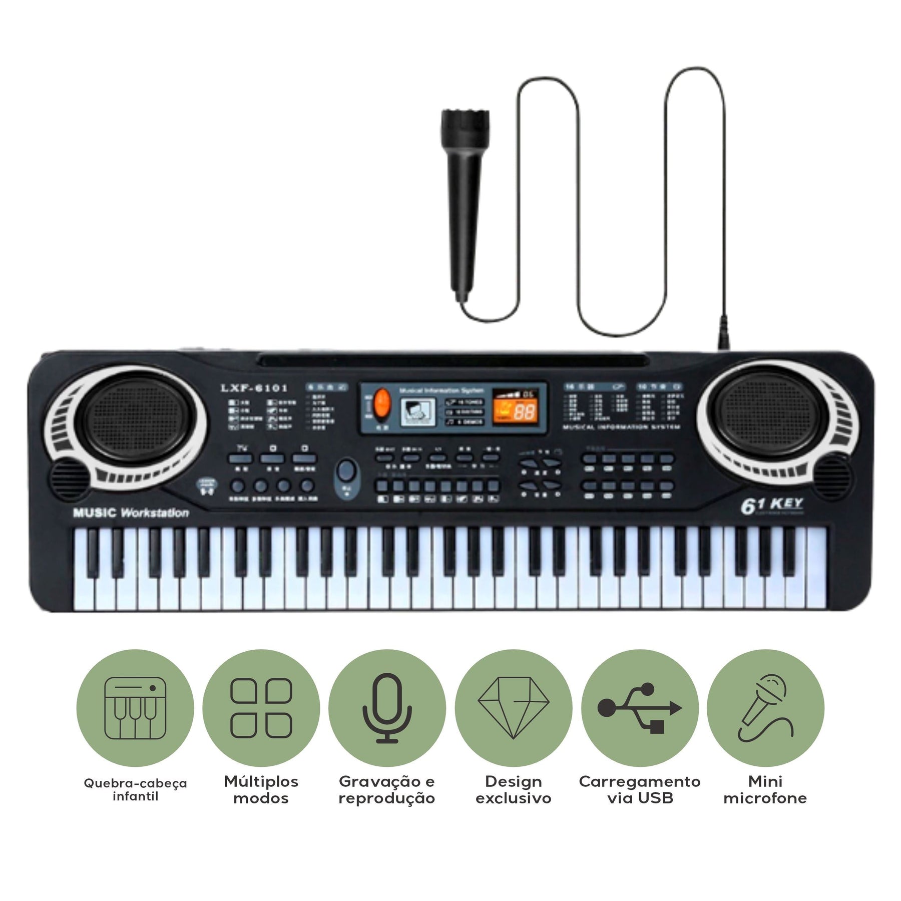 Teclado Elétrico Com Microfone Infantil